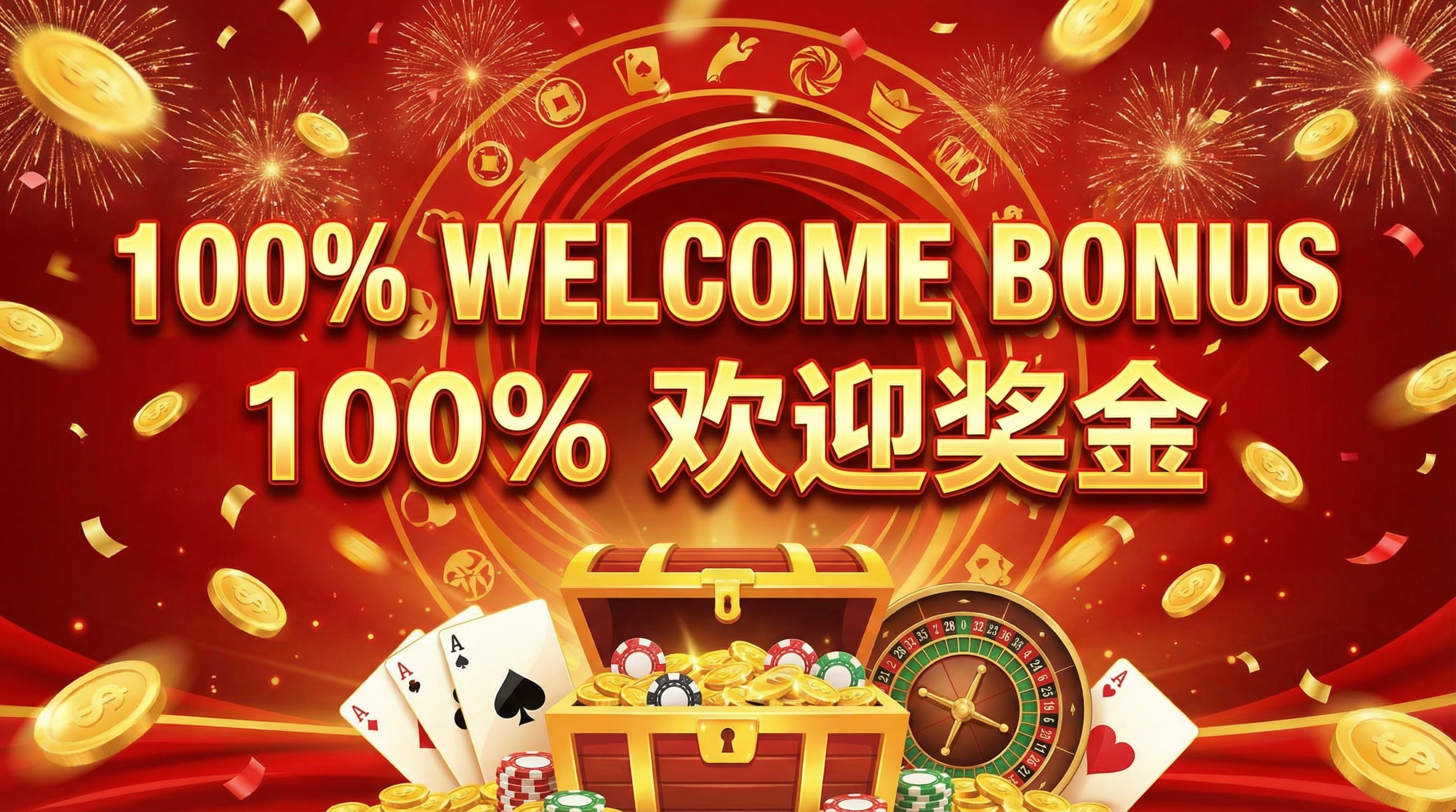 注册送彩金首存100%欢迎奖金促销活动横幅